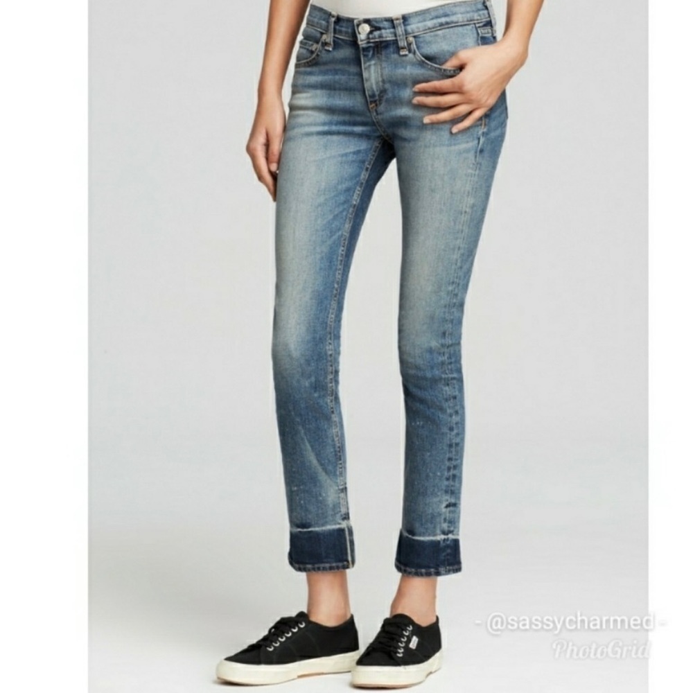 RAG & BONE CROP JEAN Womens Sz 25 Newquay Denim Skinny Split Hem Jeans.